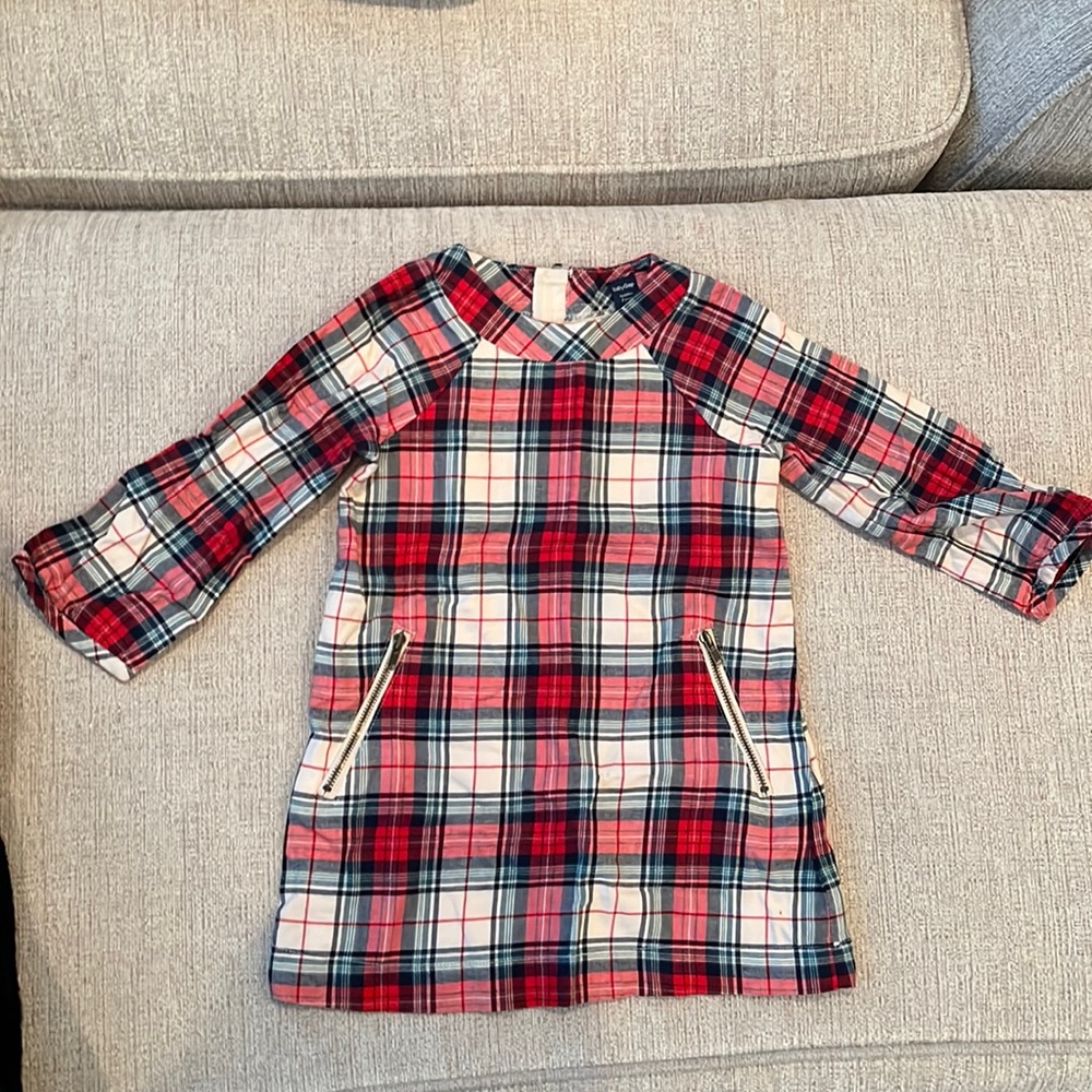 BabyGap red, Green, and cream plaid girls dress.